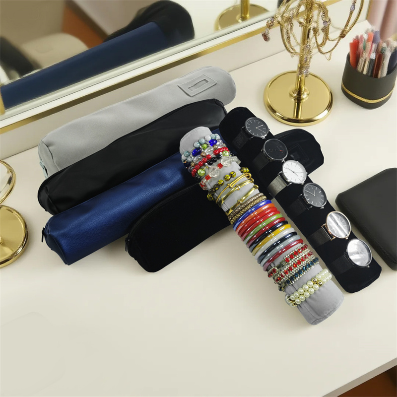 Travel Jewellery & Accessories Organiser - PU leather Velvet Jewelry Roll Bag